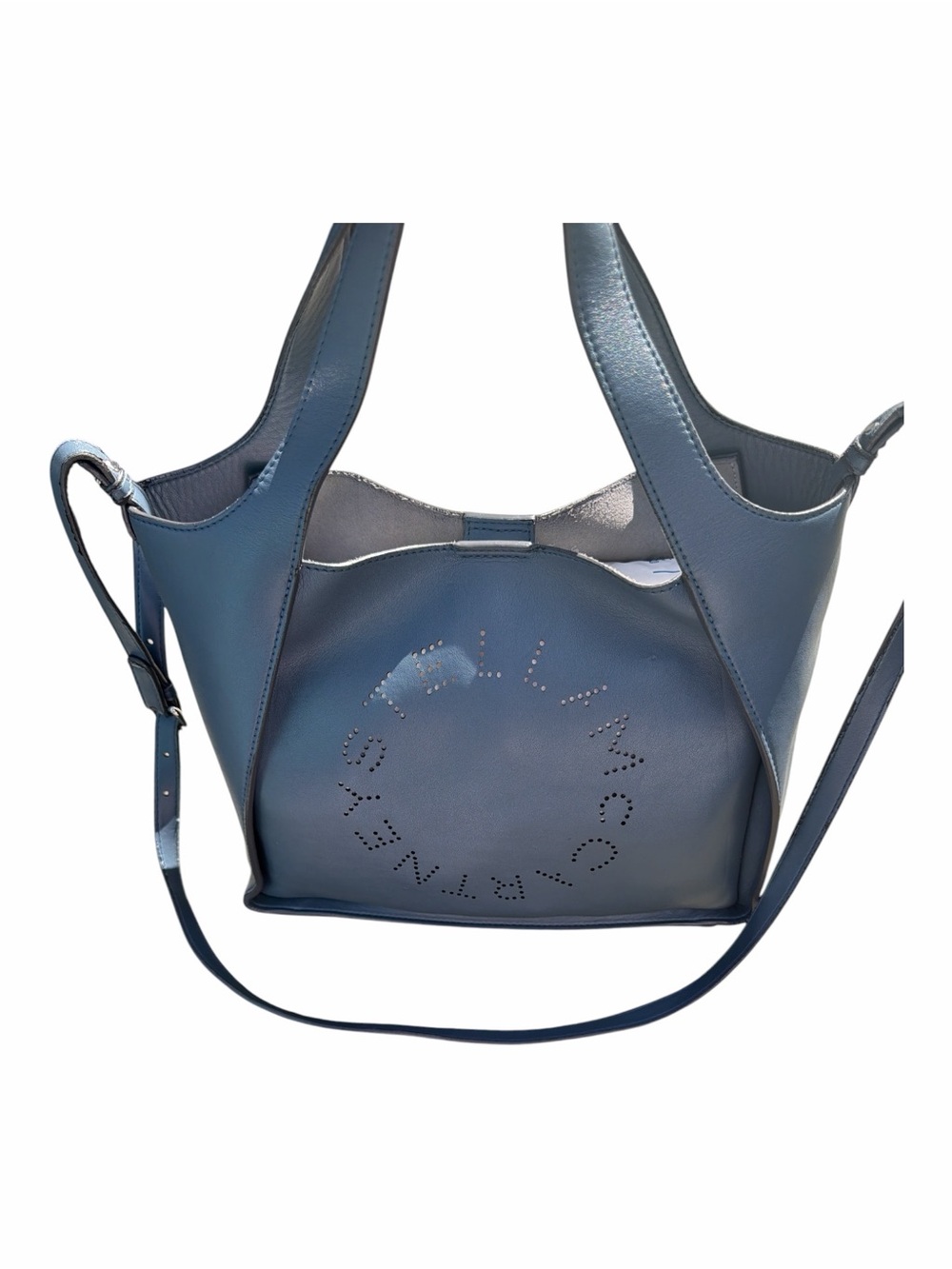 Stella McCartney Perforated Logo Crossbody Tote Bag Slate Blue Gray